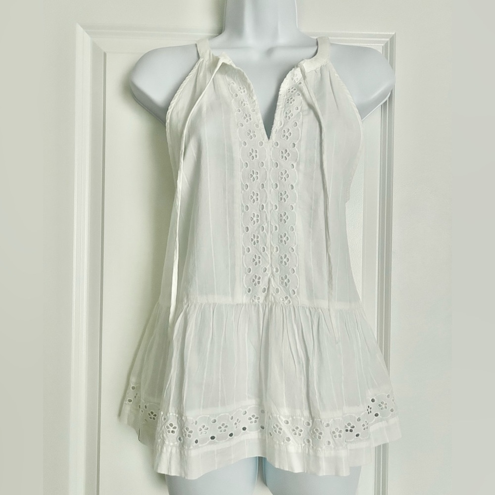 NWOT LOFT Peplum Eyelet White Top Size Small